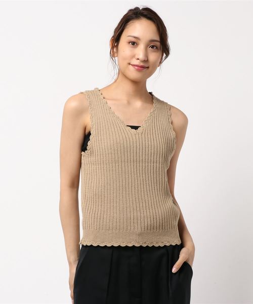 LOWRYS FARM（ローリーズファーム）の「カギバリリブタンク　838082（ニット/セーター・レディース・ブラウン/オフホワイト/ブラック/ベージュ・FREE）」の7枚目の写真