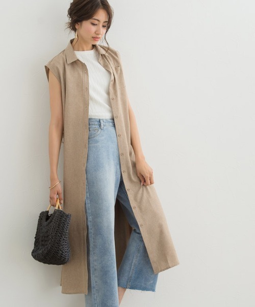 Pierrot(ピエロ)の「リネンライクノースリロングシャツワンピース(シャツワンピース・レディース・ネイビー/オフホワイト/カーキブラウン/ベージュ系その他・L/M)」の4枚目の写真