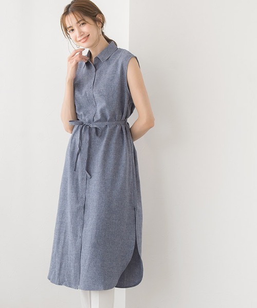 Pierrot(ピエロ)の「リネンライクノースリロングシャツワンピース(シャツワンピース・レディース・ネイビー/オフホワイト/カーキブラウン/ベージュ系その他・L/M)」の2枚目の写真