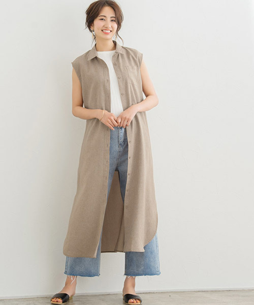 Pierrot(ピエロ)の「リネンライクノースリロングシャツワンピース(シャツワンピース・レディース・ネイビー/オフホワイト/カーキブラウン/ベージュ系その他・L/M)」の13枚目の写真