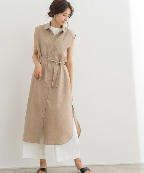 Pierrot(ピエロ)の「リネンライクノースリロングシャツワンピース(シャツワンピース・レディース・ネイビー/オフホワイト/カーキブラウン/ベージュ系その他・L/M)」の21枚目の写真