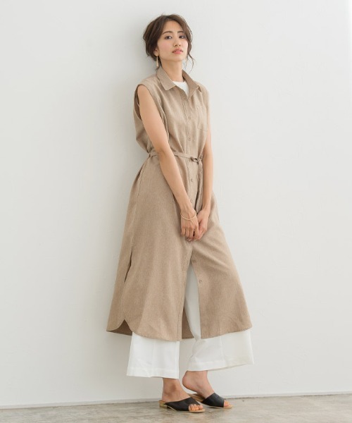 Pierrot(ピエロ)の「リネンライクノースリロングシャツワンピース(シャツワンピース・レディース・ネイビー/オフホワイト/カーキブラウン/ベージュ系その他・L/M)」の19枚目の写真