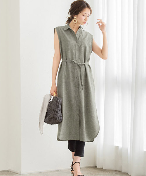 Pierrot(ピエロ)の「リネンライクノースリロングシャツワンピース(シャツワンピース・レディース・ネイビー/オフホワイト/カーキブラウン/ベージュ系その他・L/M)」の18枚目の写真