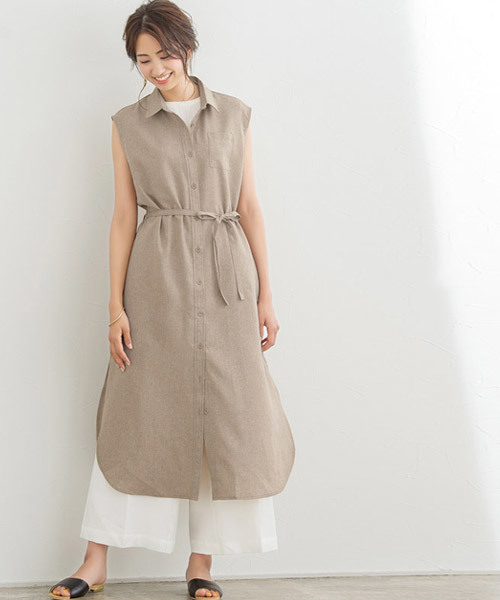 Pierrot(ピエロ)の「リネンライクノースリロングシャツワンピース(シャツワンピース・レディース・ネイビー/オフホワイト/カーキブラウン/ベージュ系その他・L/M)」の22枚目の写真