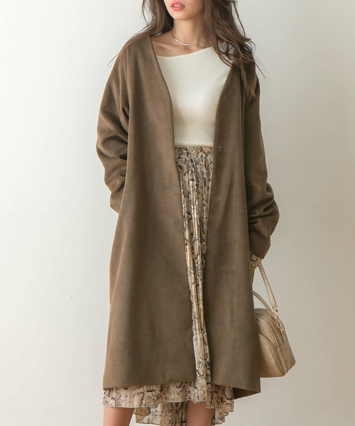 rectangle(レクタングル)の「ノーカラーロングコート(その他アウター)」|ブラウン系その他