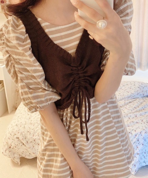 Mysa&Liina（ミーサリーナ）の「2WAYスラブニットビスチェ（ベスト・レディース・ブラック/ベージュ/ブラウン/オフホワイト/ダークブラウン/ワイン/ブルー/ピンク/グリーン/オレンジ/ラベンダー・M）」の18枚目の写真