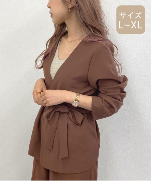 apres jour mignon(アプレジュールミニョン)の「【大きいサイズ】ノーカラ―ジャケット【ZOZOTOWN限定アイテム】(テーラードジャケット・レディース・ダークグリーン/ブラウン系その他/アイボリー・X-LARGE)」の3枚目の写真