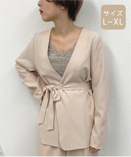 apres jour mignon(アプレジュールミニョン)の「【大きいサイズ】ノーカラ―ジャケット【ZOZOTOWN限定アイテム】(テーラードジャケット・レディース・ダークグリーン/ブラウン系その他/アイボリー・X-LARGE)」の4枚目の写真