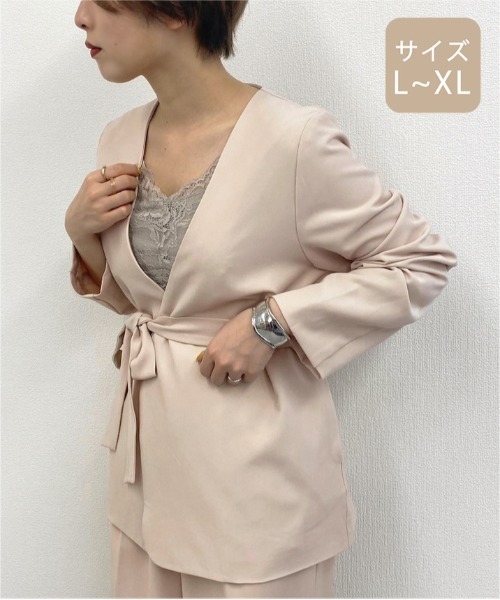 apres jour mignon(アプレジュールミニョン)の「【大きいサイズ】ノーカラ―ジャケット【ZOZOTOWN限定アイテム】(テーラードジャケット・レディース・ダークグリーン/ブラウン系その他/アイボリー・X-LARGE)」の6枚目の写真