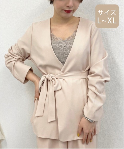 apres jour mignon(アプレジュールミニョン)の「【大きいサイズ】ノーカラ―ジャケット【ZOZOTOWN限定アイテム】(テーラードジャケット・レディース・ダークグリーン/ブラウン系その他/アイボリー・X-LARGE)」の7枚目の写真