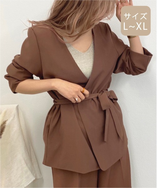 apres jour mignon(アプレジュールミニョン)の「【大きいサイズ】ノーカラ―ジャケット【ZOZOTOWN限定アイテム】(テーラードジャケット・レディース・ダークグリーン/ブラウン系その他/アイボリー・X-LARGE)」の14枚目の写真