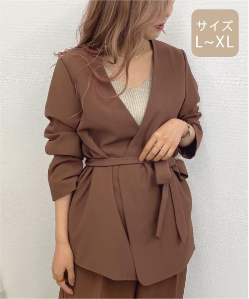 apres jour mignon(アプレジュールミニョン)の「【大きいサイズ】ノーカラ―ジャケット【ZOZOTOWN限定アイテム】(テーラードジャケット・レディース・ダークグリーン/ブラウン系その他/アイボリー・X-LARGE)」の15枚目の写真