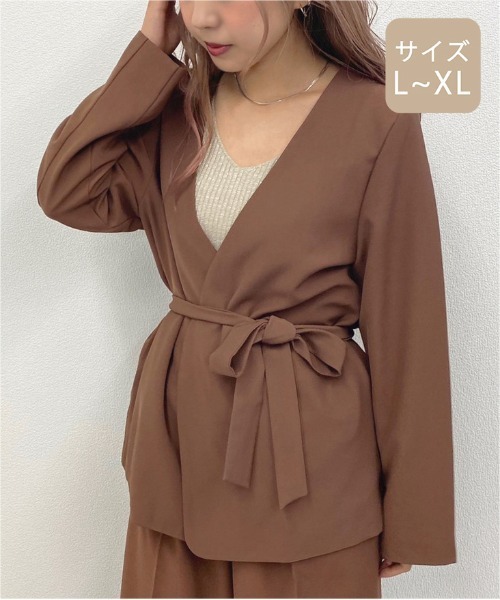 apres jour mignon(アプレジュールミニョン)の「【大きいサイズ】ノーカラ―ジャケット【ZOZOTOWN限定アイテム】(テーラードジャケット・レディース・ダークグリーン/ブラウン系その他/アイボリー・X-LARGE)」の16枚目の写真