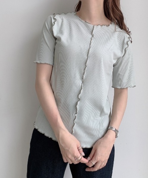 VANNIE U（ヴァニーユー）の「2WAYパイピングメロウ半袖TOPS（Tシャツ/カットソー・レディース・ホワイト/ブラック/ベージュ/ミント・FREE）」の4枚目の写真