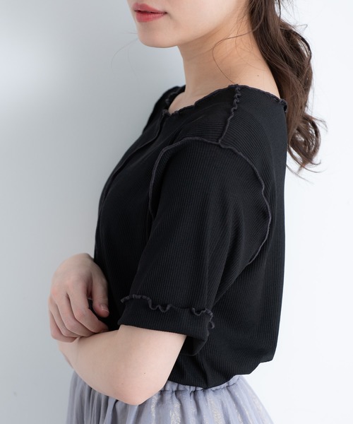 VANNIE U（ヴァニーユー）の「2WAYパイピングメロウ半袖TOPS（Tシャツ/カットソー・レディース・ホワイト/ブラック/ベージュ/ミント・FREE）」の8枚目の写真