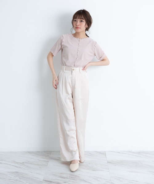 VANNIE U（ヴァニーユー）の「2WAYパイピングメロウ半袖TOPS（Tシャツ/カットソー・レディース・ホワイト/ブラック/ベージュ/ミント・FREE）」の9枚目の写真