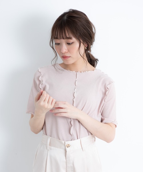 VANNIE U（ヴァニーユー）の「2WAYパイピングメロウ半袖TOPS（Tシャツ/カットソー・レディース・ホワイト/ブラック/ベージュ/ミント・FREE）」の10枚目の写真