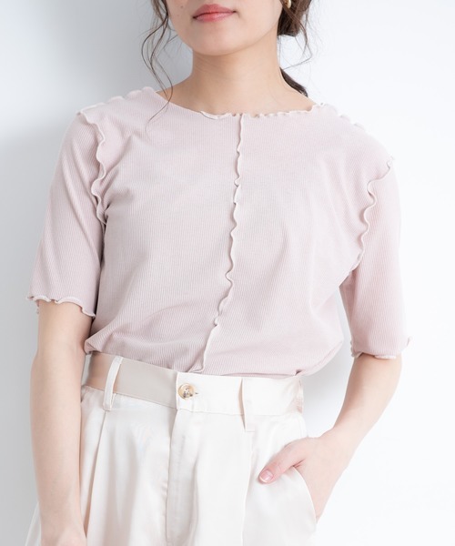 VANNIE U（ヴァニーユー）の「2WAYパイピングメロウ半袖TOPS（Tシャツ/カットソー・レディース・ホワイト/ブラック/ベージュ/ミント・FREE）」の19枚目の写真