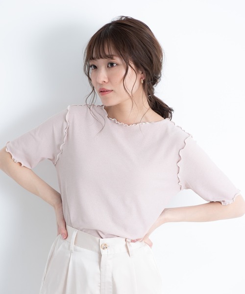 VANNIE U（ヴァニーユー）の「2WAYパイピングメロウ半袖TOPS（Tシャツ/カットソー・レディース・ホワイト/ブラック/ベージュ/ミント・FREE）」の21枚目の写真