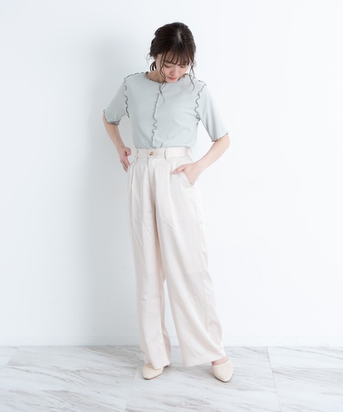 VANNIE U（ヴァニーユー）の「2WAYパイピングメロウ半袖TOPS（Tシャツ/カットソー・レディース・ホワイト/ブラック/ベージュ/ミント・FREE）」の11枚目の写真