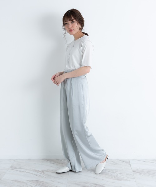 VANNIE U（ヴァニーユー）の「2WAYパイピングメロウ半袖TOPS（Tシャツ/カットソー・レディース・ホワイト/ブラック/ベージュ/ミント・FREE）」の5枚目の写真