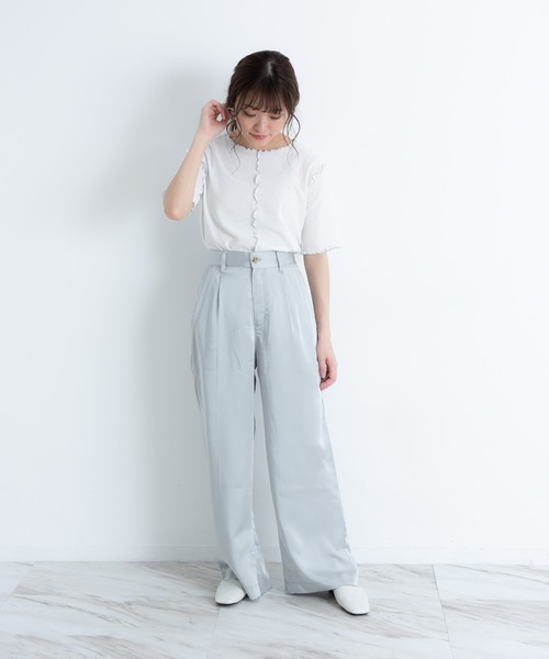 VANNIE U（ヴァニーユー）の「2WAYパイピングメロウ半袖TOPS（Tシャツ/カットソー・レディース・ホワイト/ブラック/ベージュ/ミント・FREE）」の13枚目の写真