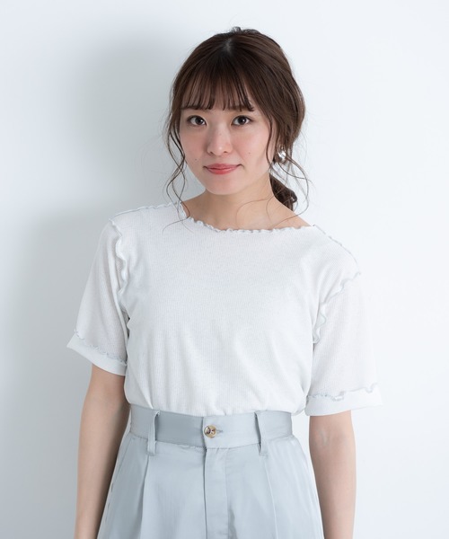 VANNIE U（ヴァニーユー）の「2WAYパイピングメロウ半袖TOPS（Tシャツ/カットソー・レディース・ホワイト/ブラック/ベージュ/ミント・FREE）」の14枚目の写真