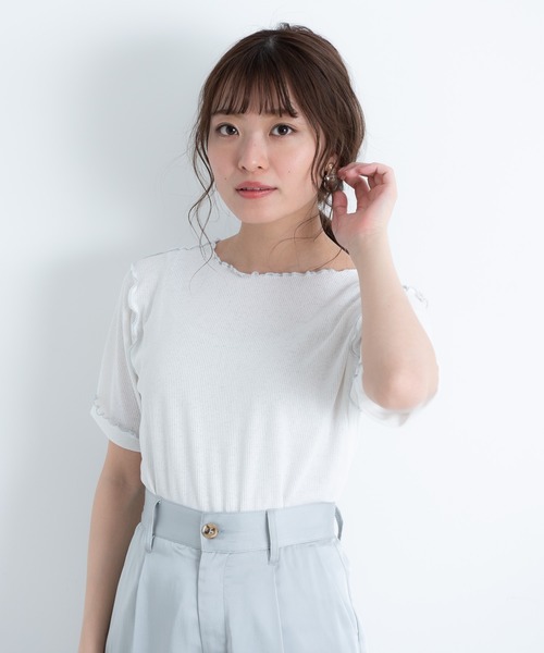 VANNIE U（ヴァニーユー）の「2WAYパイピングメロウ半袖TOPS（Tシャツ/カットソー・レディース・ホワイト/ブラック/ベージュ/ミント・FREE）」の16枚目の写真