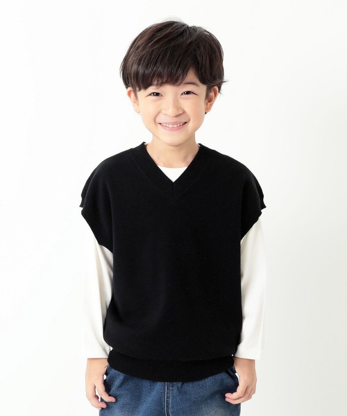 devirock(デビロック)の「Vネックニットベスト&長袖Tシャツセット(ニット/セーター・キッズ・ダークブラウン/キャメル/ベージュ/ブラック・110cm/150cm/100cm/130cm/140cm/120cm/160cm)」の2枚目の写真