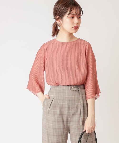 natural couture（ナチュラルクチュール）の「ヘリンボーンクリンクルシアーブラウス（シャツ/ブラウス・レディース・ブラック/ブルー/モカ/ライトベージュ/サーモンピンク・FREE）」の10枚目の写真