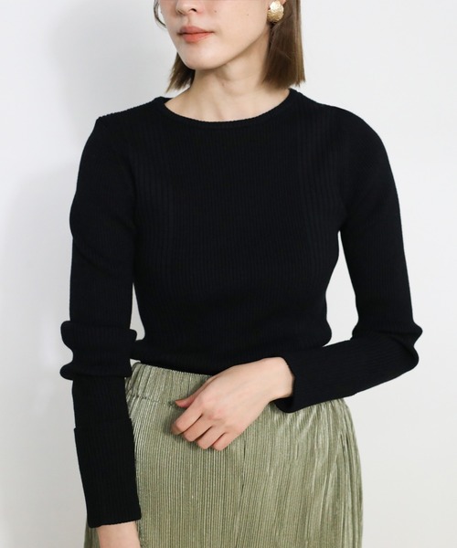 select MOCA（セレクトモカ）の「クル―ネックランダムリブデザインニット（ニット/セーター・レディース・アイボリー/ブルー/ブラック・FREE）」の3枚目の写真