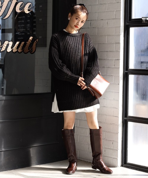 one after another NICE CLAUP（ワンアフターアナザーナイスクラップ）の「サイドスリット畦編みニット（ニット/セーター・レディース・オフホワイト/ブラック/ベージュ/グリーン系その他/サックスブルー・FREE）」の9枚目の写真