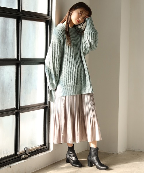 one after another NICE CLAUP（ワンアフターアナザーナイスクラップ）の「サイドスリット畦編みニット（ニット/セーター・レディース・オフホワイト/ブラック/ベージュ/グリーン系その他/サックスブルー・FREE）」の22枚目の写真
