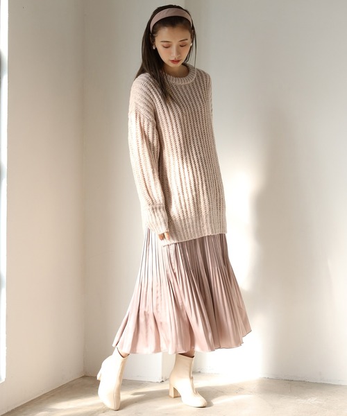 one after another NICE CLAUP（ワンアフターアナザーナイスクラップ）の「サイドスリット畦編みニット（ニット/セーター・レディース・オフホワイト/ブラック/ベージュ/グリーン系その他/サックスブルー・FREE）」の20枚目の写真