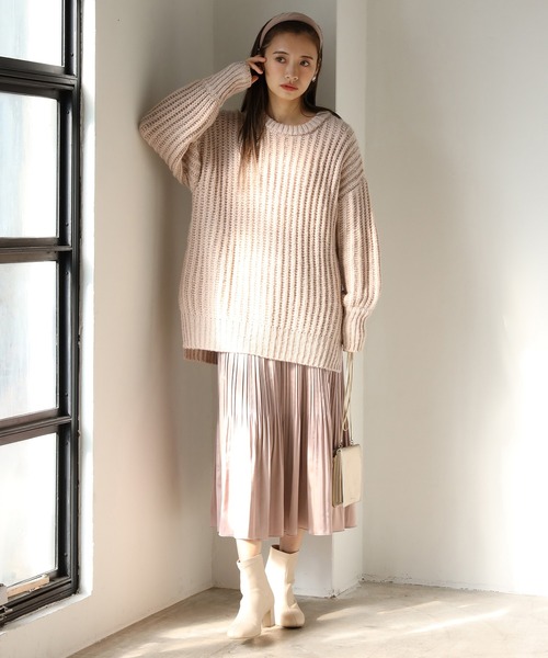 one after another NICE CLAUP（ワンアフターアナザーナイスクラップ）の「サイドスリット畦編みニット（ニット/セーター・レディース・オフホワイト/ブラック/ベージュ/グリーン系その他/サックスブルー・FREE）」の21枚目の写真