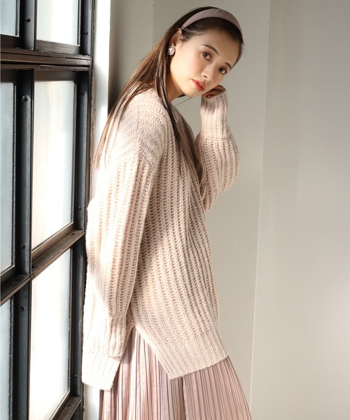 one after another NICE CLAUP（ワンアフターアナザーナイスクラップ）の「サイドスリット畦編みニット（ニット/セーター・レディース・オフホワイト/ブラック/ベージュ/グリーン系その他/サックスブルー・FREE）」の15枚目の写真