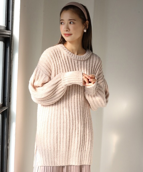 one after another NICE CLAUP（ワンアフターアナザーナイスクラップ）の「サイドスリット畦編みニット（ニット/セーター・レディース・オフホワイト/ブラック/ベージュ/グリーン系その他/サックスブルー・FREE）」の13枚目の写真