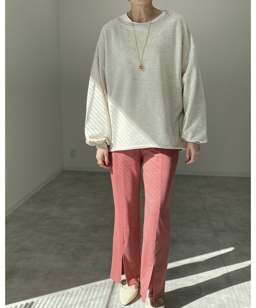 She's Closet（シーズクローゼット）の「裾センタースリット入りセミフレアリブパンツ（その他パンツ・レディース・ベージュ/スモークピンク・FREE）」の12枚目の写真