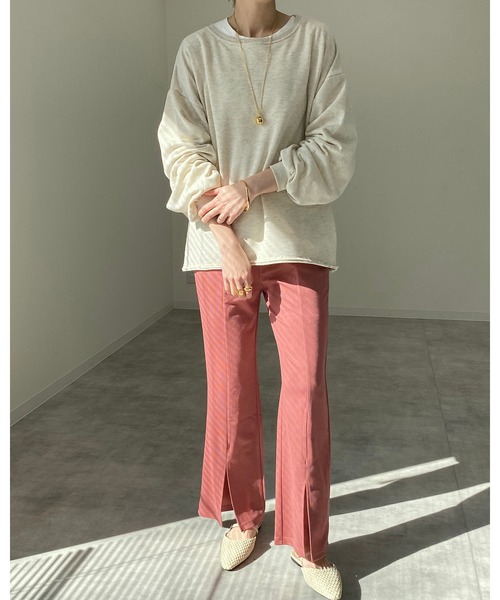She's Closet（シーズクローゼット）の「裾センタースリット入りセミフレアリブパンツ（その他パンツ・レディース・ベージュ/スモークピンク・FREE）」の14枚目の写真