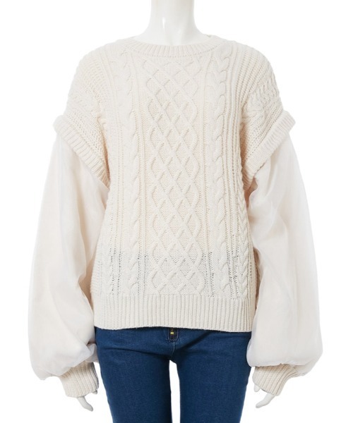 fifth（フィフス）の「オーガンジードッキングケーブルニット（ニット/セーター・レディース・ブラック/ホワイト・MEDIUM）」の11枚目の写真