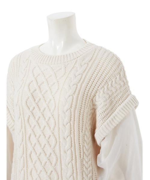 fifth（フィフス）の「オーガンジードッキングケーブルニット（ニット/セーター・レディース・ブラック/ホワイト・MEDIUM）」の7枚目の写真