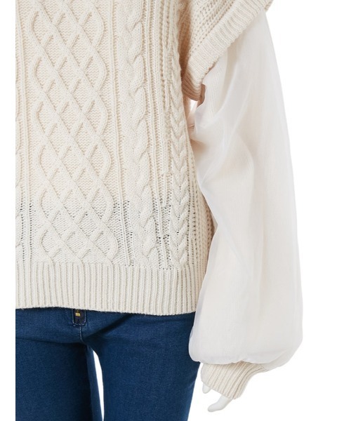 fifth（フィフス）の「オーガンジードッキングケーブルニット（ニット/セーター・レディース・ブラック/ホワイト・MEDIUM）」の10枚目の写真