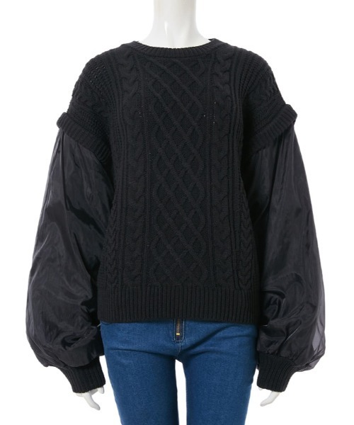 fifth（フィフス）の「オーガンジードッキングケーブルニット（ニット/セーター・レディース・ブラック/ホワイト・MEDIUM）」の5枚目の写真