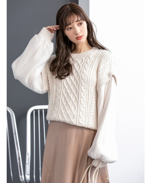 fifth（フィフス）の「オーガンジードッキングケーブルニット（ニット/セーター・レディース・ブラック/ホワイト・MEDIUM）」の12枚目の写真