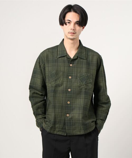 MANASTASH（マナスタッシュ）の「MANASTASH/マナスタッシュ DOBBY  OPEN COLLAR SHIRT（シャツ/ブラウス・メンズ・ベージュ/グリーン・LARGE/X-LARGE/MEDIUM）」の2枚目の写真