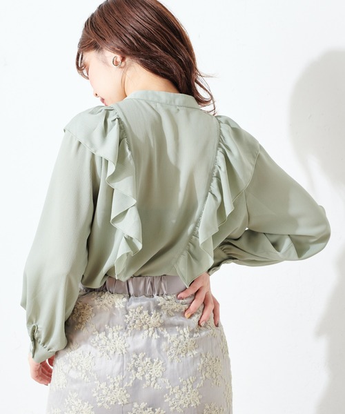 natural couture（ナチュラルクチュール）の「Vフリルディテールプチハイブラウス（シャツ/ブラウス・レディース・オフホワイト/ミント/その他1/その他2/その他4/その他3・FREE）」の22枚目の写真