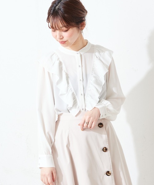 natural couture（ナチュラルクチュール）の「Vフリルディテールプチハイブラウス（シャツ/ブラウス・レディース・オフホワイト/ミント/その他1/その他2/その他4/その他3・FREE）」の10枚目の写真