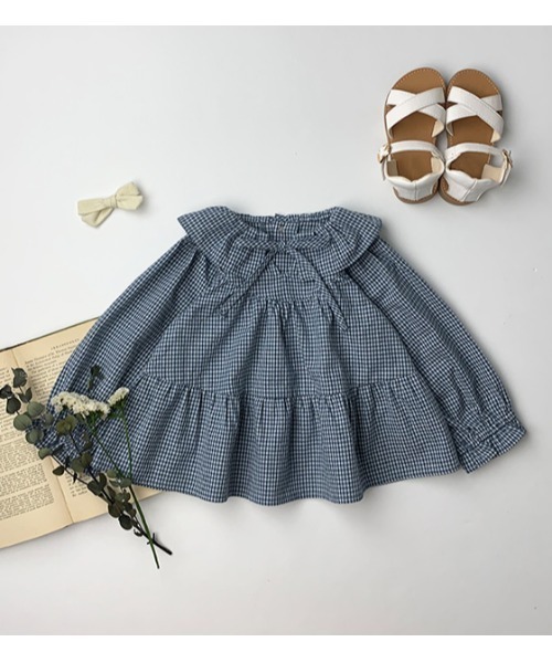 StompStamp（ストンプスタンプ）の「Coquette コケット　C131002 ﾗｯﾌﾙﾘﾎﾞﾝﾌﾞﾗｳｽ（シャツ/ブラウス・キッズ・ブルー・110cm/130cm/120cm/100cm/90cm/80ｃｍ）」の4枚目の写真