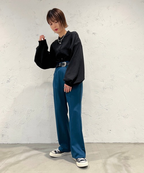 apres jour mignon(アプレジュールミニョン)の「袖ボリュームバンドカラーシャツ【ZOZOTOWN限定アイテム】(シャツ/ブラウス・レディース・ライトベージュ/オフホワイト/グリーン系その他/ブラック/ブルー系その他/その他/カーキ/パープル系その他/グリーン系その他2・フリー/X-LARGE)」の22枚目の写真