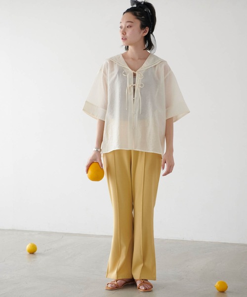 forksy.】シアーセーラーカラーリボン開き半袖シャツ forksy.│MONO